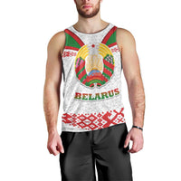 Belarus National Emblem Men Tank Top with Folk Pattern White Green Red Sweatshirt