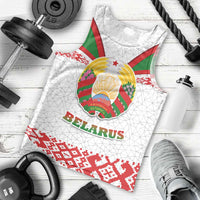 Belarus National Emblem Men Tank Top with Folk Pattern White Green Red Sweatshirt