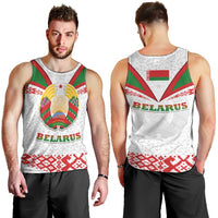 Belarus National Emblem Men Tank Top with Folk Pattern White Green Red Sweatshirt
