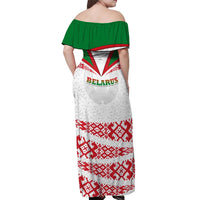 Belarus National Emblem Off Shoulder Maxi Dress with Folk Pattern White Green Red Sweatshirt