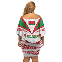 Belarus National Emblem Off Shoulder Short Dress with Folk Pattern White Green Red Sweatshirt