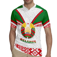 Belarus National Emblem Rugby Jersey with Folk Pattern White Green Red Sweatshirt