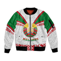 Belarus National Emblem Sleeve Zip Bomber Jacket with Folk Pattern White Green Red Sweatshirt