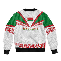 Belarus National Emblem Sleeve Zip Bomber Jacket with Folk Pattern White Green Red Sweatshirt