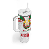 Belarus National Emblem Tumbler With Handle with Folk Pattern White Green Red Sweatshirt