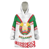 Belarus National Emblem Wearable Blanket Hoodie with Folk Pattern White Green Red Sweatshirt