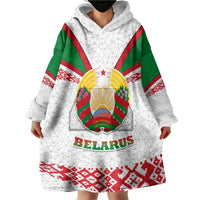 Belarus National Emblem Wearable Blanket Hoodie with Folk Pattern White Green Red Sweatshirt
