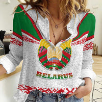 Belarus National Emblem Women Casual Shirt with Folk Pattern White Green Red Sweatshirt