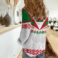Belarus National Emblem Women Casual Shirt with Folk Pattern White Green Red Sweatshirt