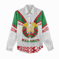 Belarus National Emblem Women Casual Shirt with Folk Pattern White Green Red Sweatshirt