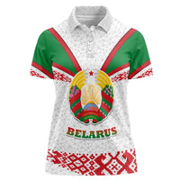 Belarus National Emblem Women Polo Shirt with Folk Pattern White Green Red Sweatshirt