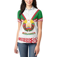 Belarus National Emblem Women Polo Shirt with Folk Pattern White Green Red Sweatshirt