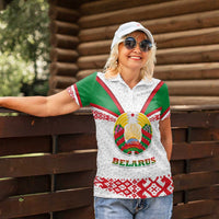 Belarus National Emblem Women Polo Shirt with Folk Pattern White Green Red Sweatshirt