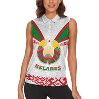 Belarus National Emblem Women Sleeveless Polo Shirt with Folk Pattern White Green Red Sweatshirt