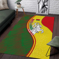Belarus Pahonia Knight Crest Area Rug with Red Green Yellow Folk Pattern Design