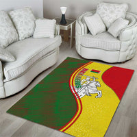Belarus Pahonia Knight Crest Area Rug with Red Green Yellow Folk Pattern Design