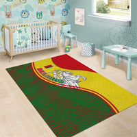 Belarus Pahonia Knight Crest Area Rug with Red Green Yellow Folk Pattern Design