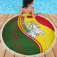 Belarus Pahonia Knight Crest Beach Blanket with Red Green Yellow Folk Pattern Design