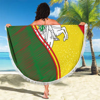 Belarus Pahonia Knight Crest Beach Blanket with Red Green Yellow Folk Pattern Design