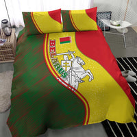 Belarus Pahonia Knight Crest Bedding Set with Red Green Yellow Folk Pattern Design