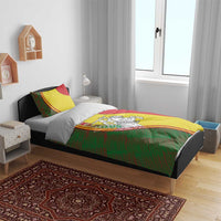 Belarus Pahonia Knight Crest Bedding Set with Red Green Yellow Folk Pattern Design
