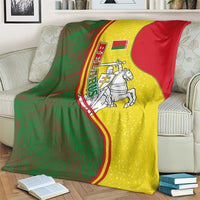 Belarus Pahonia Knight Crest Blanket with Red Green Yellow Folk Pattern Design