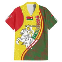 Belarus Pahonia Knight Crest Family Matching Mermaid Dress and Hawaiian Shirt with Red Green Yellow Folk Pattern Design