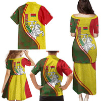 Belarus Pahonia Knight Crest Family Matching Puletasi and Hawaiian Shirt with Red Green Yellow Folk Pattern Design