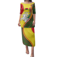 Belarus Pahonia Knight Crest Family Matching Puletasi and Hawaiian Shirt with Red Green Yellow Folk Pattern Design