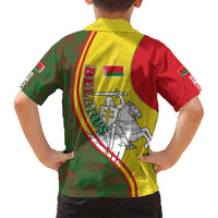 Belarus Pahonia Knight Crest Family Matching Summer Maxi Dress and Hawaiian Shirt with Red Green Yellow Folk Pattern Design