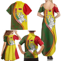 Belarus Pahonia Knight Crest Family Matching Summer Maxi Dress and Hawaiian Shirt with Red Green Yellow Folk Pattern Design