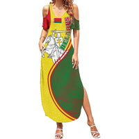 Belarus Pahonia Knight Crest Family Matching Summer Maxi Dress and Hawaiian Shirt with Red Green Yellow Folk Pattern Design