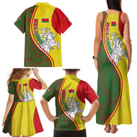 Belarus Pahonia Knight Crest Family Matching Tank Maxi Dress and Hawaiian Shirt with Red Green Yellow Folk Pattern Design