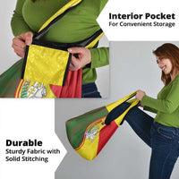 Belarus Pahonia Knight Crest Grocery Bag with Red Green Yellow Folk Pattern Design