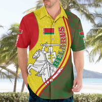 Belarus Pahonia Knight Crest Hawaiian Shirt with Red Green Yellow Folk Pattern Design