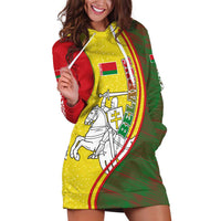 Belarus Pahonia Knight Crest Hoodie Dress with Red Green Yellow Folk Pattern Design