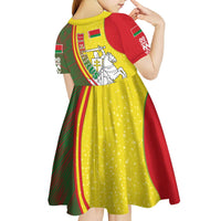 Belarus Pahonia Knight Crest Kid Short Sleeve Dress with Red Green Yellow Folk Pattern Design
