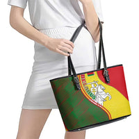 Belarus Pahonia Knight Crest Leather Tote Bag with Red Green Yellow Folk Pattern Design