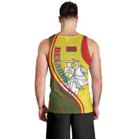 Belarus Pahonia Knight Crest Men Tank Top with Red Green Yellow Folk Pattern Design