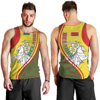 Belarus Pahonia Knight Crest Men Tank Top with Red Green Yellow Folk Pattern Design