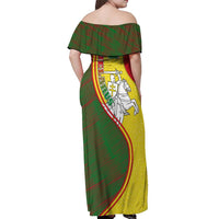 Belarus Pahonia Knight Crest Off Shoulder Maxi Dress with Red Green Yellow Folk Pattern Design