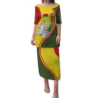 Belarus Pahonia Knight Crest Puletasi with Red Green Yellow Folk Pattern Design