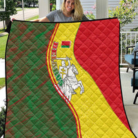 Belarus Pahonia Knight Crest Quilt with Red Green Yellow Folk Pattern Design