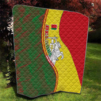 Belarus Pahonia Knight Crest Quilt with Red Green Yellow Folk Pattern Design