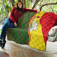 Belarus Pahonia Knight Crest Quilt with Red Green Yellow Folk Pattern Design