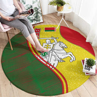 Belarus Pahonia Knight Crest Round Carpet with Red Green Yellow Folk Pattern Design