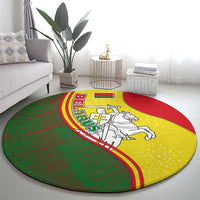 Belarus Pahonia Knight Crest Round Carpet with Red Green Yellow Folk Pattern Design