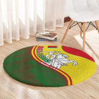 Belarus Pahonia Knight Crest Round Carpet with Red Green Yellow Folk Pattern Design