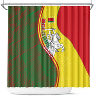 Belarus Pahonia Knight Crest Shower Curtain with Red Green Yellow Folk Pattern Design