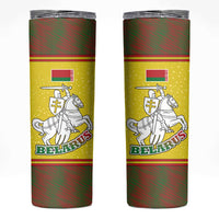Belarus Pahonia Knight Crest Skinny Tumbler with Red Green Yellow Folk Pattern Design